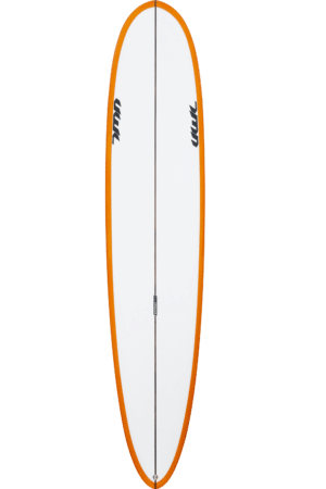 Shapers-Club- Une planche de surf blanche et orange sur fond blanc. -surfshop-surfboard
