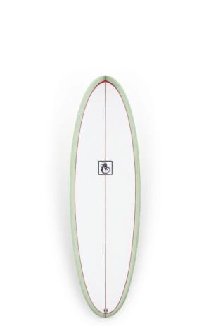 Shapers-Club- Une planche de surf Beau Young - Quokka 5'10 avec une rayure rouge et verte.