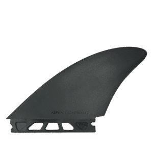 Shapers-Club- Un seul aileron de planche de surf Futures - Alpha NetPlus - Quad noir avec les textes « alpha | contrôleur » et « 22a » imprimés dessus, isolés sur un fond transparent. -surfshop-surfboard