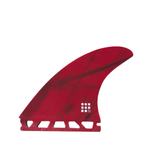 Shapers-Club- Une queue de planche de surf à aileron de requin rouge à motifs avec un logo hexagonal Coffin Control Series, isolé sur un fond transparent. -surfshop-surfboard