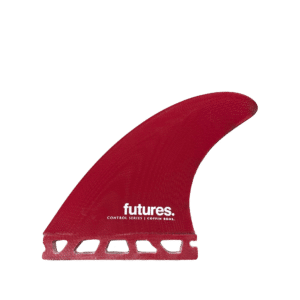 Shapers-Club- Un aileron de planche de surf Futures - Coffin Control Series - Thruster rouge avec le logo de la marque dessus. -surfshop-surfboard