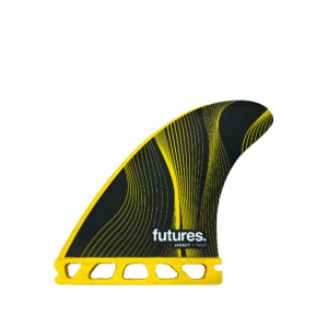 Shapers-Club- Un seul aileron de planche de surf Futures - Legacy Series - Pivot - Thruster Futures jaune et noir avec un motif en nid d'abeille. -surfshop-surfboard