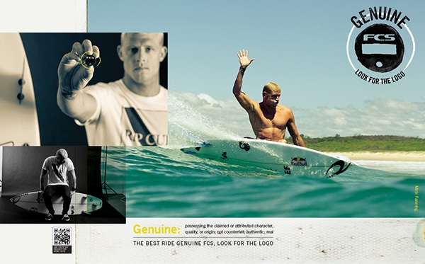 Shapers-Club- Collage for an advertisement featuring various images: a close-up of a surfer's hand holding a small object, a man surfing and a black-and-white photo of a person working on a surfboard. The text promotes authenticity and quality. -surfshop-surfboard