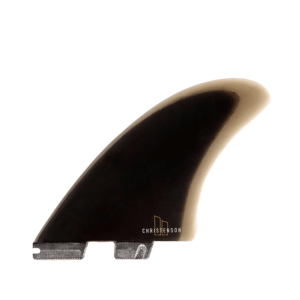 Shapers-Club- Aileron de planche de surf simple de la série TWIN - SHAPER SERIES - CHRISTENSON, présentant un motif dégradé foncé qui passe du noir à une teinte plus claire sur les bords. Cet aileron double présente une encoche à sa base pour la fixation. -surfshop-surfboard