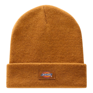Shapers-Club- A brown knitted beanie with a folded brim featuring a patch with the GIBSLAND logo on the front. -surfshop-surfboard